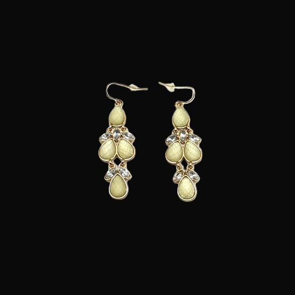 Cascading Faceted Iridescent Cornsilk Yellow Teardrop Chandelier Earrings - Picture 2 of 11